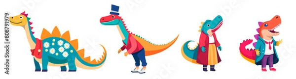 Obraz お洒落な服を着た可愛い恐竜たち