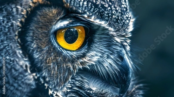Fototapeta Close-up of a Majestic Owl's Eye, Wildlife Photography. Portrait of a Bird of Prey, Intense Gaze. Nature and Ornithology Focus, Perfect for Background. AI