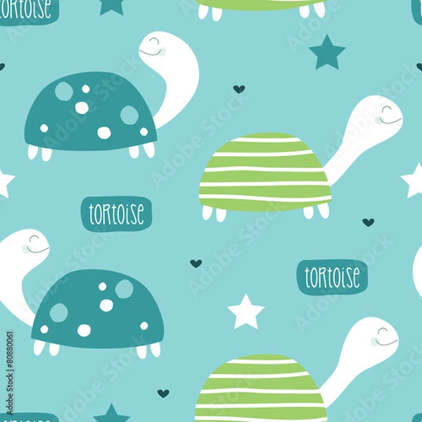 Obraz seamless cute tortoise pattern vector illustration
