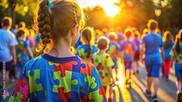 Obraz Advocacy Groups: Photograph of individuals participating in an autism awareness walk or event organized by advocacy groups, emphasizing community support and solidarity.