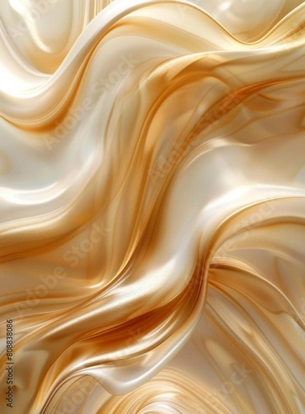 Fototapeta Luxurious abstract waves of gold and white silk, creating a smooth, flowing texture with a glowing sheen