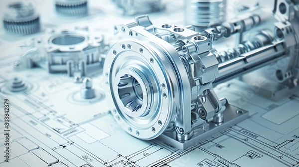 Obraz A detailed illustration of a complex machine part, with emphasis on its precision engineering