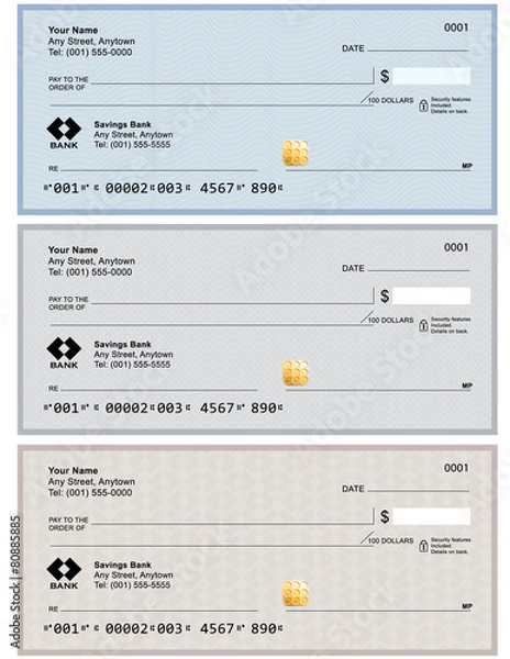Fototapeta A blank banking check, isolated on white