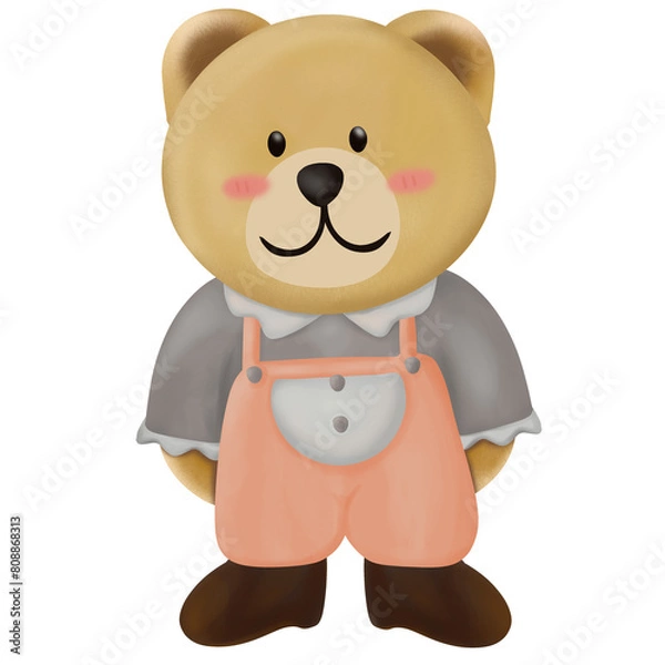 Obraz Adorable bear with vivid orange dungarees