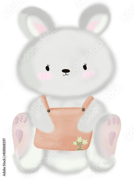 Obraz Cute rabbit with vivid orange dungarees