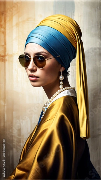 Fototapeta Modern Pearl: A Digital Fusion of Timeless Beauty and Urban Edge