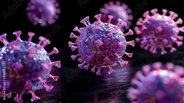 Fototapeta Hyper-detailed visual representation of a virus cell microbe in a realistic 3D rendering.