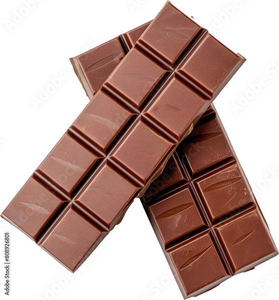 Fototapeta Dark chocolate bar with square pattern cut out on transparent background