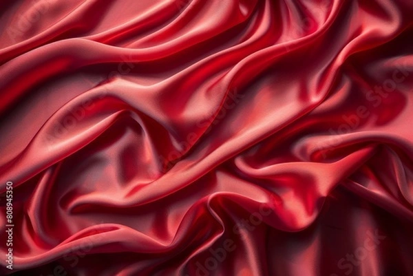 Fototapeta Dive into the deep red waves of this luxurious silk textile, showcasing a close-up of its sumptuous, richly textured surface
