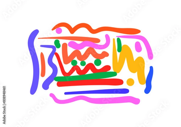 Fototapeta Children art background with colorful line doodle 