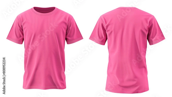Fototapeta front and back view of blank pink t shirt for design presentation mockup or print advertising isolated white background.