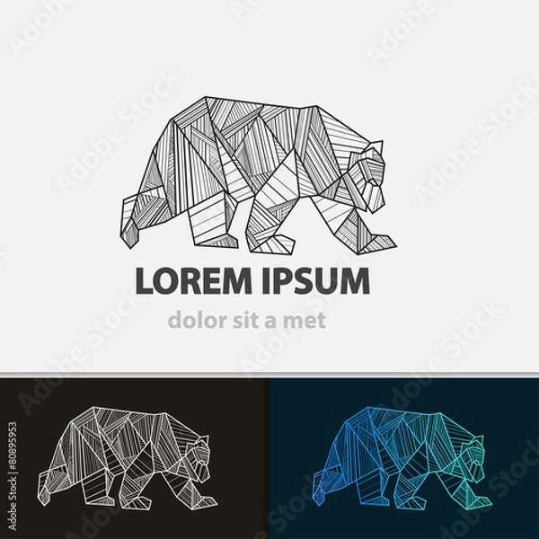 Fototapeta Creative stylized logo icon bear. Triangle shape with lines.