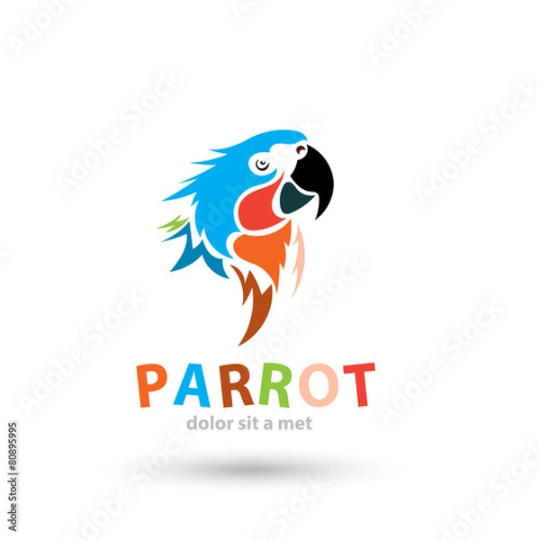 Fototapeta Stylized parrot logo icon. Creative colorful design animal.