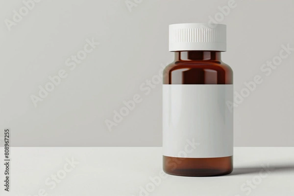 Fototapeta a brown bottle with a white cap on a table
