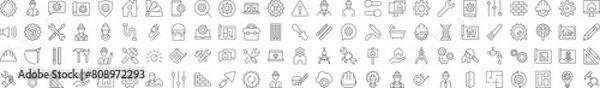 Fototapeta Collection of Icons of Repair, Renovation, Building, Construction for Shops and Stores. Suitable for books, stores, shops. Editable stroke in minimalistic outline style. Symbol for design