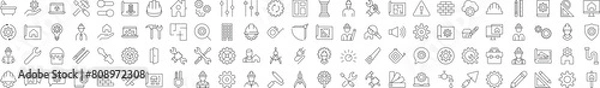 Fototapeta Outline Signs of Repair, Renovation, Building, Construction for Adverts. Suitable for books, stores, shops. Editable stroke in minimalistic outline style. Symbol for design
