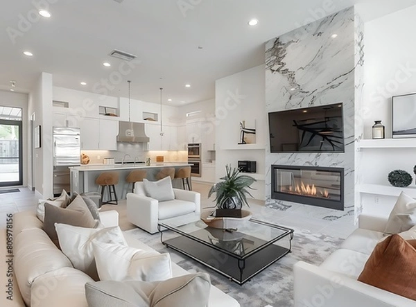 Obraz modern living room with fireplace