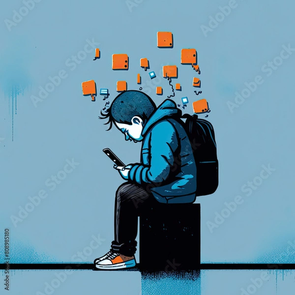 Obraz young teen using smartphone a gadget dependency concept