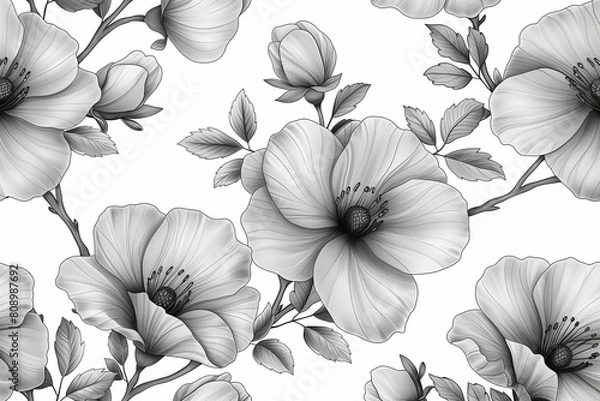 Fototapeta Retro 3d invitation with artistic coloring of flowers on a white background.