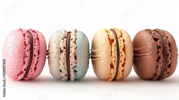 Fototapeta a photo of Macarons, colorful and appetizing sweet treats, isolated on white background