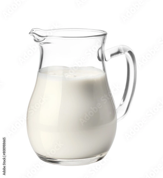 Fototapeta A glass pitcher of fresh milk, PNG file of isolated cut-out object on transparent background, isolated on white background