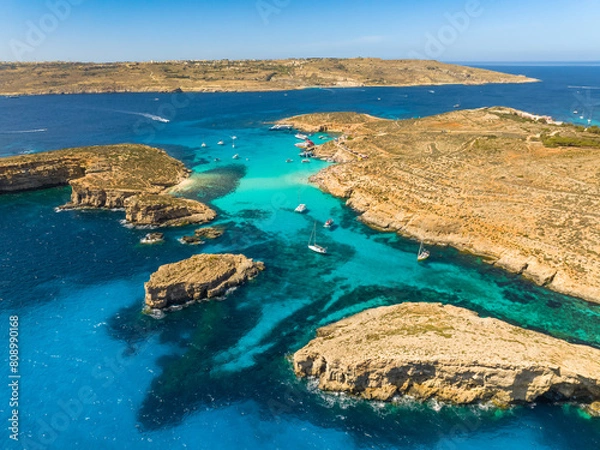 Obraz Popular Blue lagoon on Comino island. Mediterranean sea, Maltese island