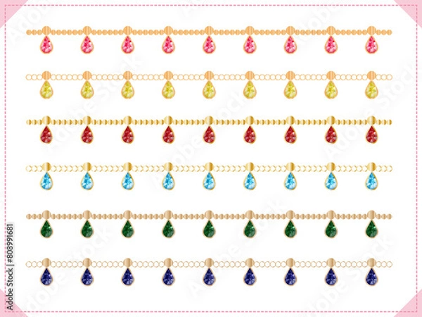 Fototapeta ライン■涙型の宝石とゴールドの飾りライン