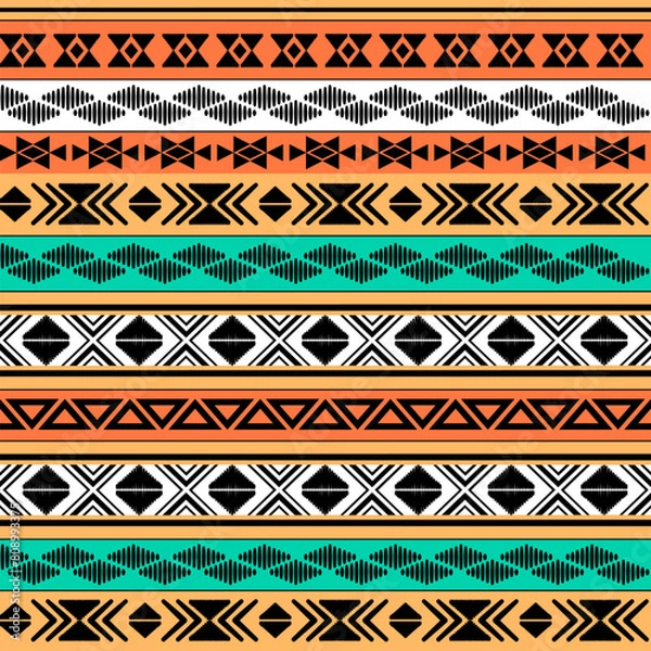 Fototapeta Seamless ethnic pattern. Handmade. Horizontal stripes. Vector illustration.