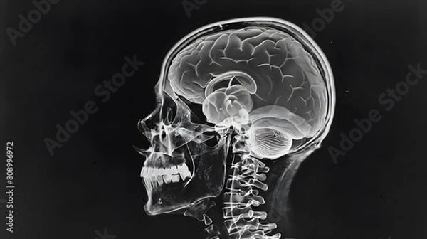 Fototapeta Detailed X-Ray Cranial Cavity Silhouette Showcasing Brain Structures and Advanced Imaging Techniques