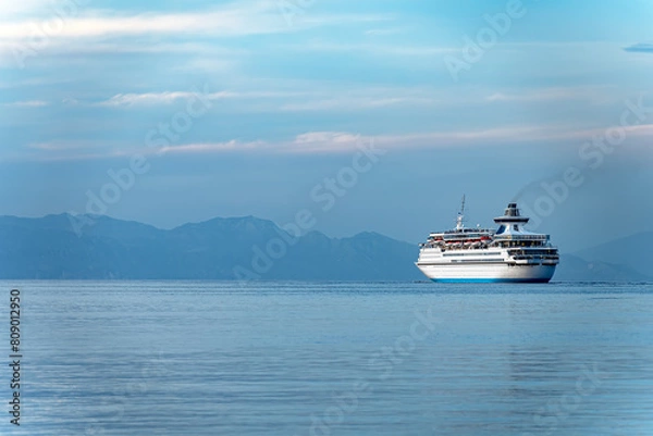 Fototapeta White cruise in the open sea.