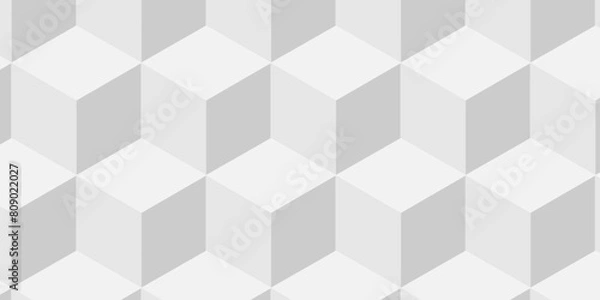 Fototapeta Abstract cubes geometric tile and mosaic wall or grid hexagon technology wallpaper. white and gray geometric block cube structure backdrop grid triangle texture vintage design.