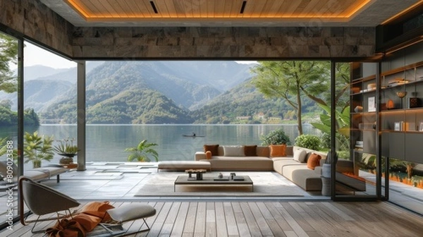 Obraz A Spacious Living Room With Large Window