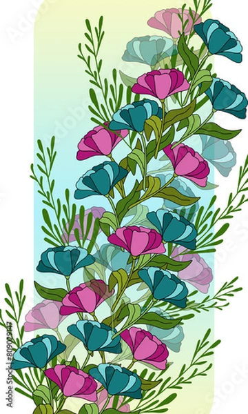 Obraz Holiday greetings card with flowers and branches, spring background, bright card, colored design floral pattern, frame, postcard for invitation, for birthday, for congratulation