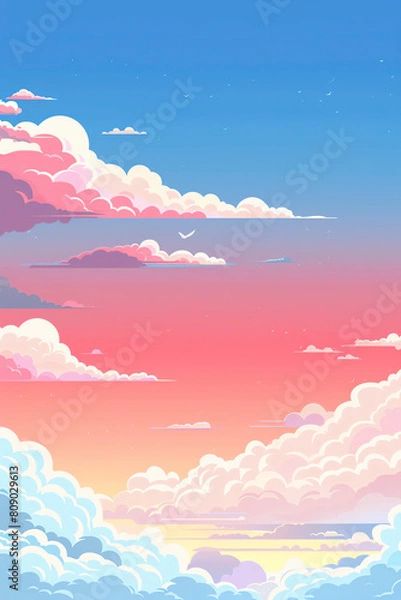 Fototapeta Sky flat design front view sunrise clouds cartoon drawing Triadic Color Scheme