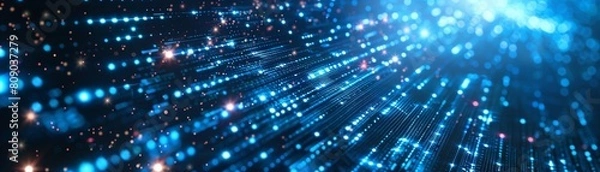 Fototapeta The concept of particles in a digital network and data connections in cyberspace.