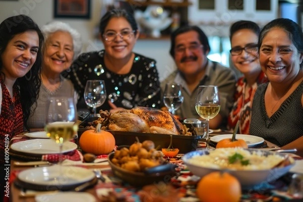 Obraz Latin family different generations enjoy thanksgiving