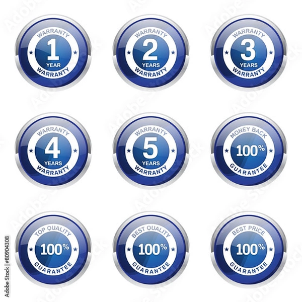 Fototapeta Warranty Guarantee Seal Blue Vector Button Icon Design Set
