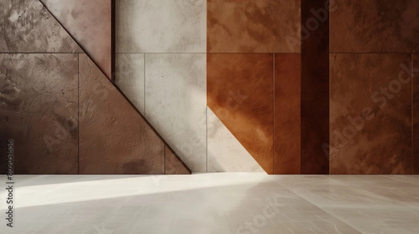 Obraz Brown modern minimalistic interior background wall mockup 3d render	
