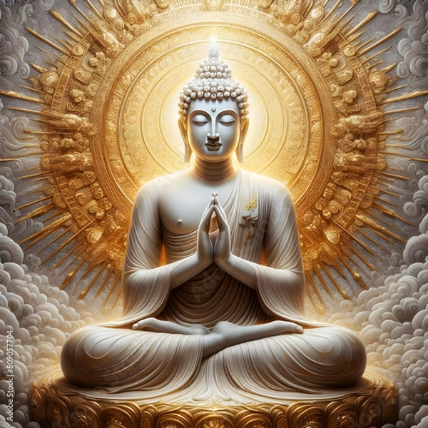 Obraz buddha sits in a golden circle with abstract background 