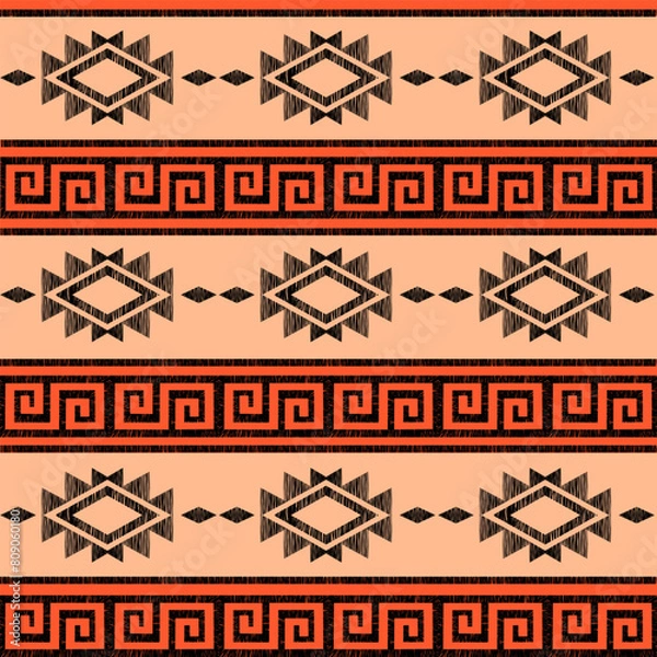 Fototapeta Seamless ethnic pattern. Handmade. Horizontal stripes. Vector illustration.