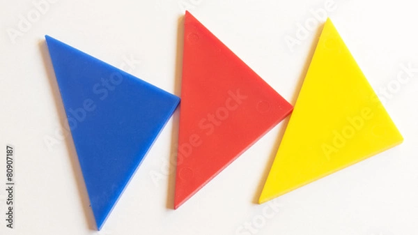 Fototapeta Three triangles blues red and yellow