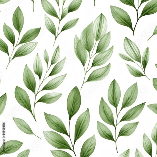 Fototapeta Green leaves pattern. Generative AI.