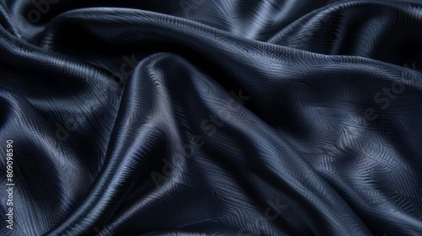 Fototapeta   A tight shot of dark blue fabric, displaying a wavy design at the top and bottom edges, subtly patterned lower region