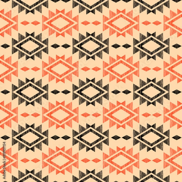 Fototapeta Seamless ethnic pattern. Handmade. Horizontal stripes. Vector illustration.