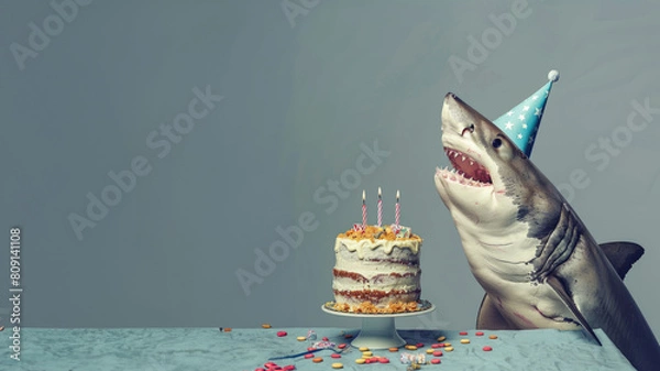 Obraz Birthday shark, gray background
