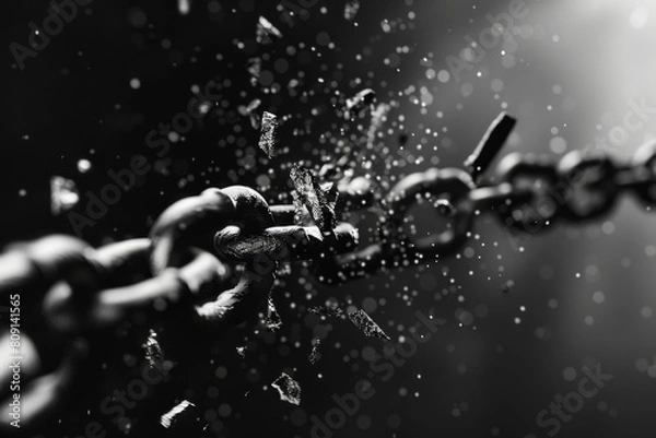 Fototapeta A black and white photo of a broken chain