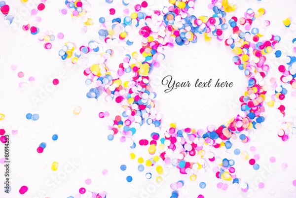 Obraz Colorful confetti on white background with sample text