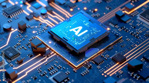 Fototapeta A computer motherboard with a state-of-the-art AI processor.