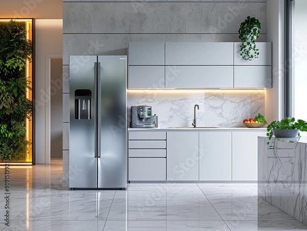 Fototapeta Close-up of a modern kitchen appliance showcasing its sleek design and energy-saving features.