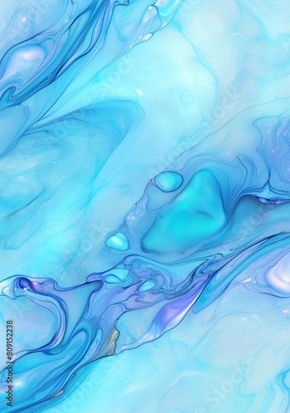 Fototapeta Abstract background of turquoise marble with swirling lavender ink patterns and teal ripples